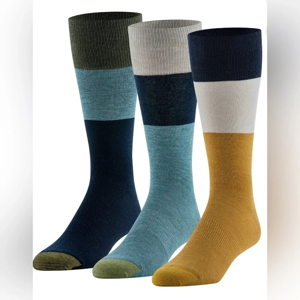 GoldToe Edition Mens Comfort Top Flat Crew Socks Assorted, 3 Pack